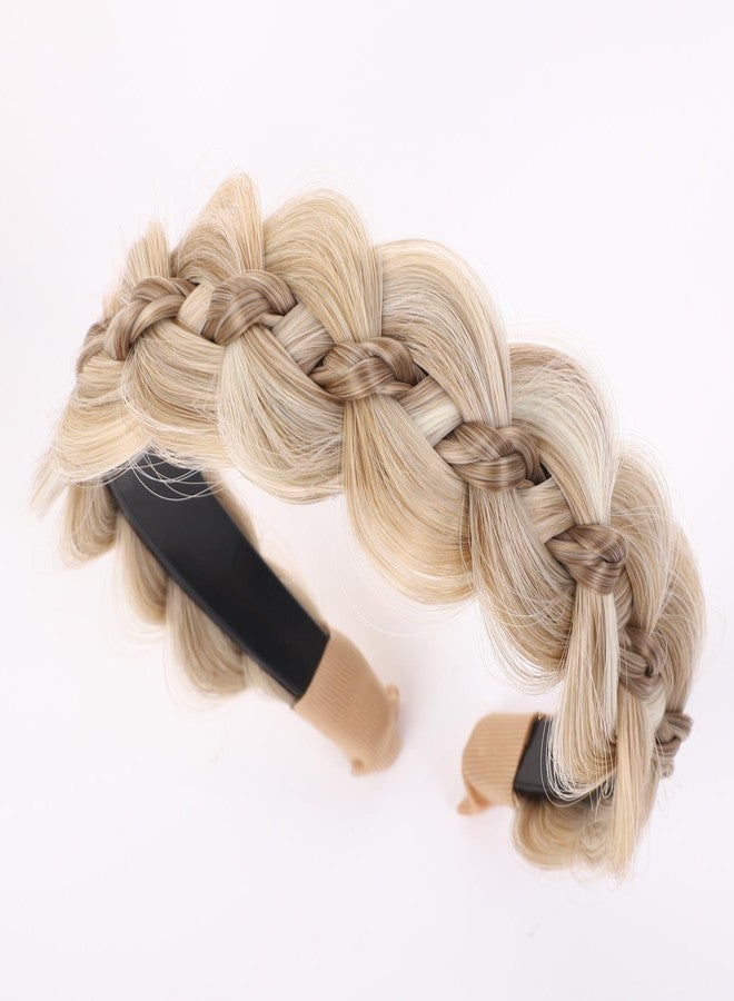 TOECWEGR Braided Headbands for Women Wide Messy With Teeth Synthetic Stretchy Hair Braid Headpiece Thick Woven Hair Band for Girls headband (Wide Dark Red Champagne Gold, Free) - Image 1